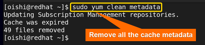 Remove cache metadata with yum package manager