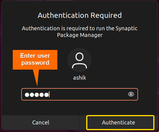 Typing user password to authenticate.