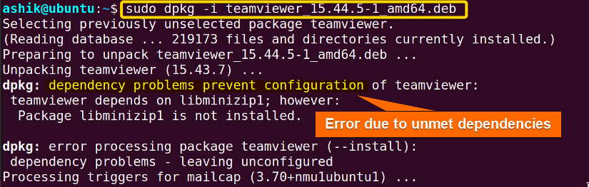 unmet dependencies error occurred while installing teamviewer 