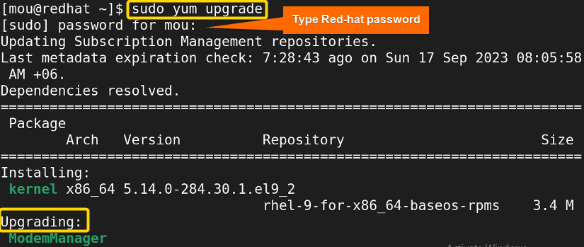 upgrading packages using yum upgrade