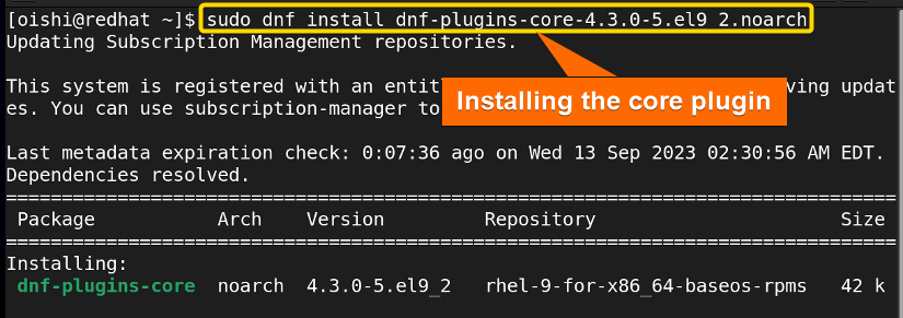 Install core plugin with dnf