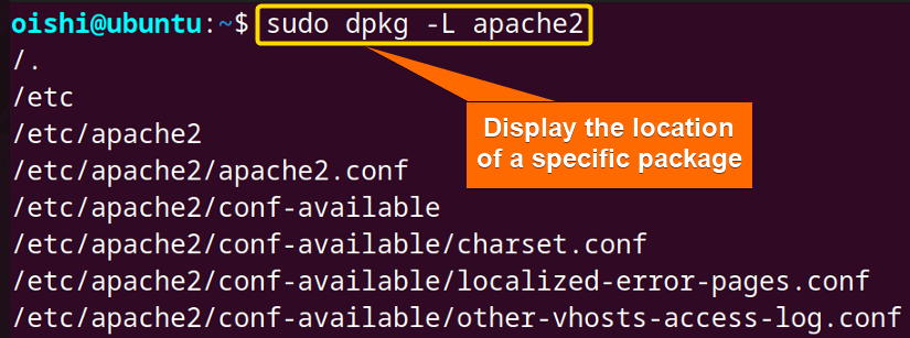 Showing the specific package location with apt