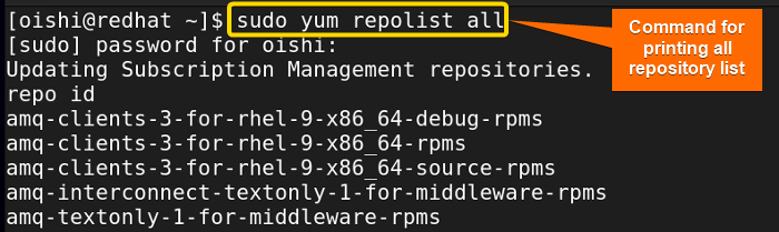 Command for all repository list with yum