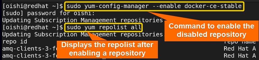 Enabling a repository with yum