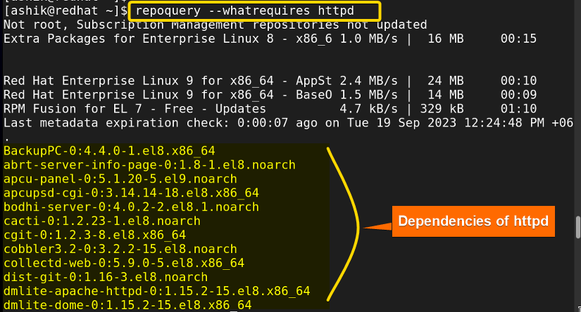 Checking dependencies of httpd by YUM repoquery