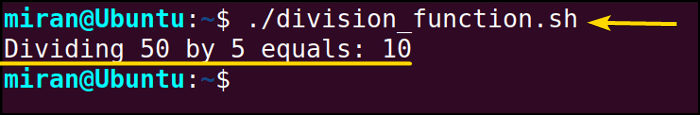 Using the Division Method in the Bash Function with an Integer Argument