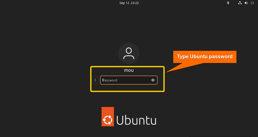 log in to the ubuntu by typing password