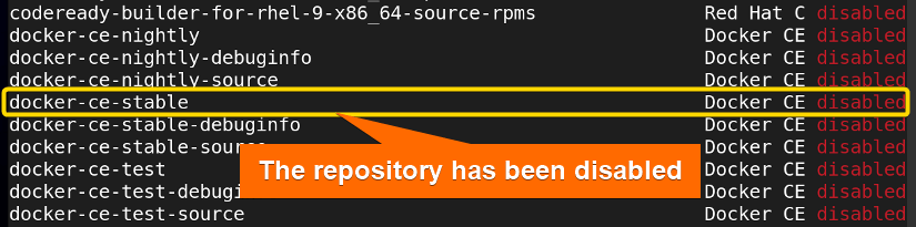 Repository has been disabled with yum