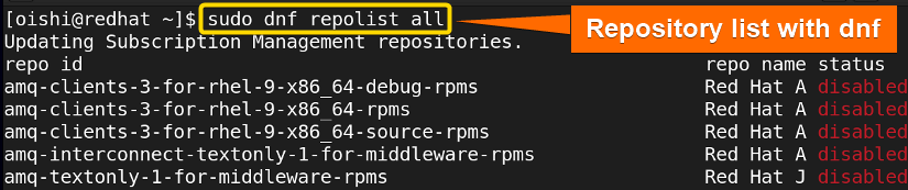 Showing the repolist with enable and disable repositories