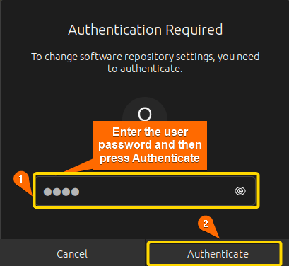 Shows authentication dialog box to verify the user.