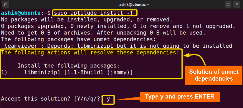 fixing The following packages have unmet dependencies error by aptitude