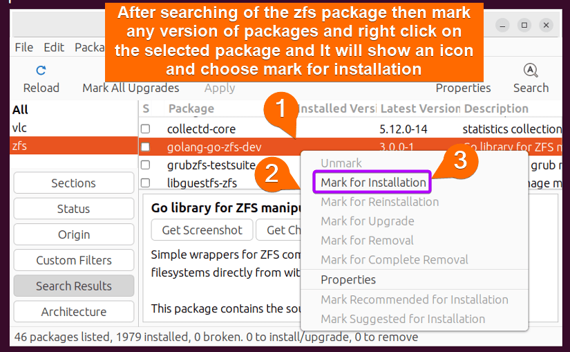 Mark for installation with synaptic