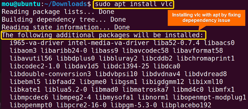 installing vlc with apt