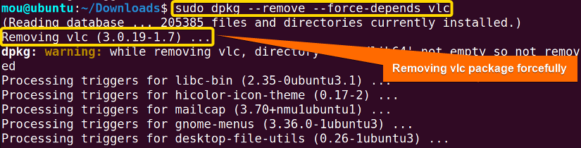 forcefully removing vlc without dependency