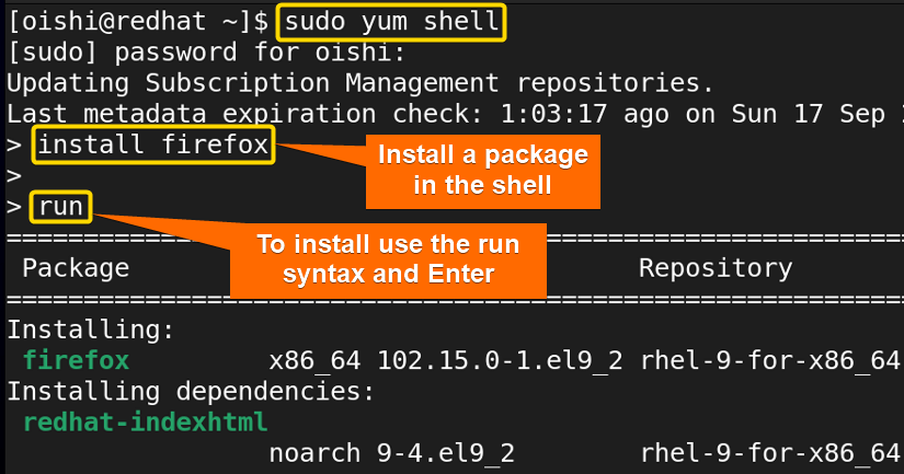 Install package with yum in shell