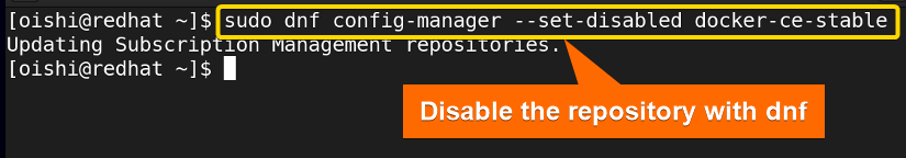 Command to disable the following repository
