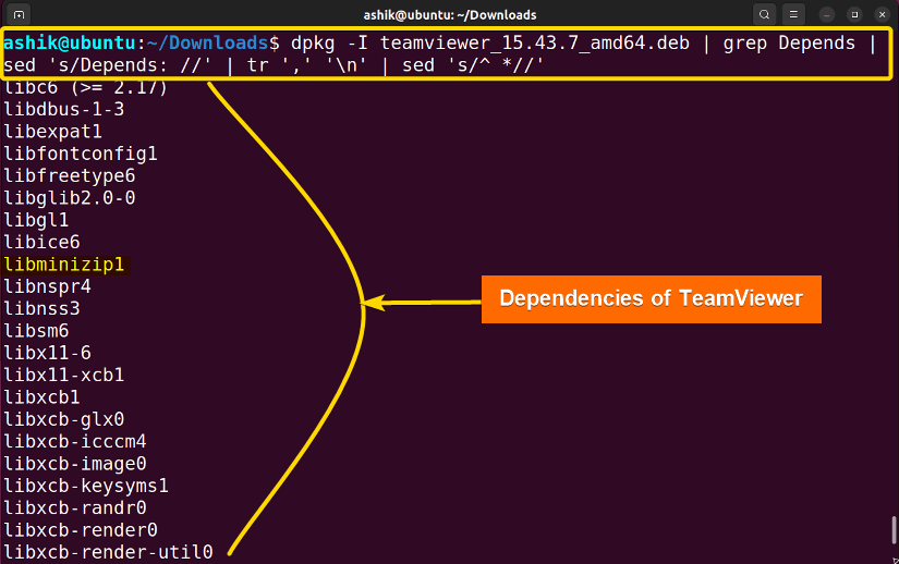 dependency of teamviewer listed by dpkg