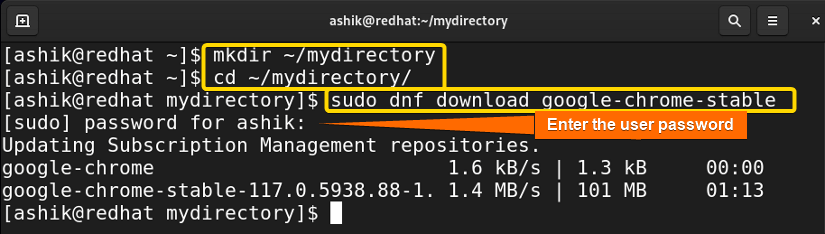 downloading dependencies of chrome by dnf in mydirectory