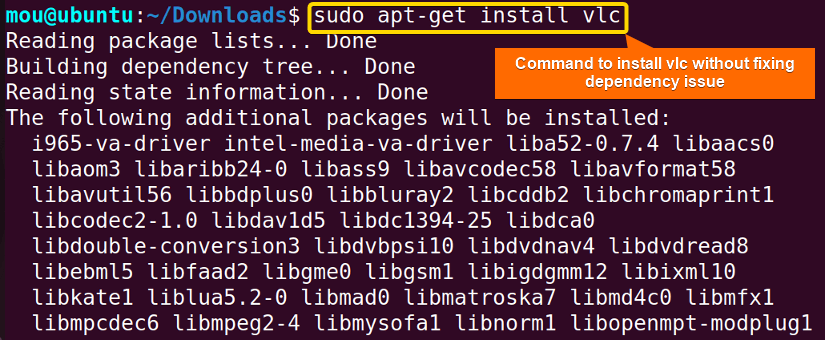 installing vlc with apt-get 
