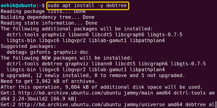 apt installs debtree in ubuntu