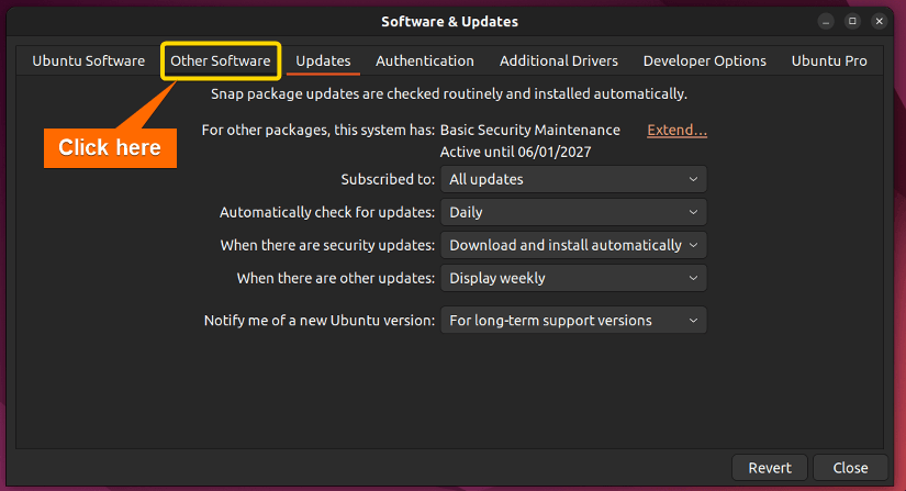 Navigating to other software section of software updater