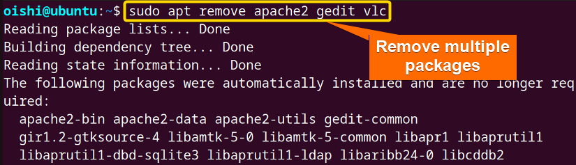 Remove multiple packages with apt