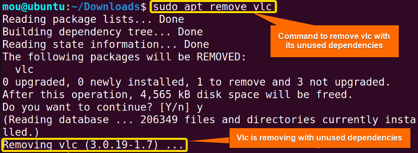 removing vlc with apt