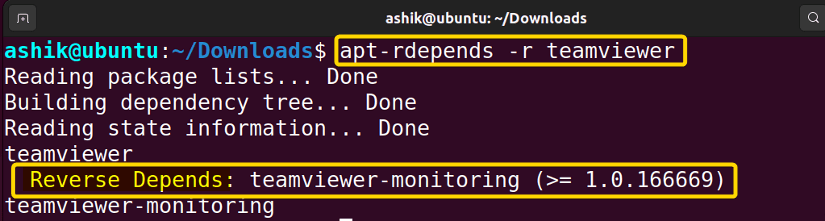 Checking reverse dependency of teamviewer by apt-rdepends