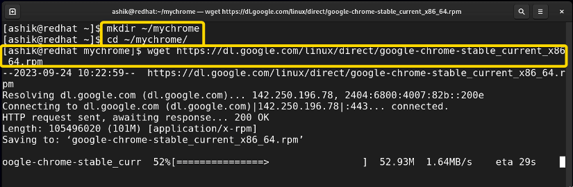 Manually downloading chrome packages by wget in mychrome directory