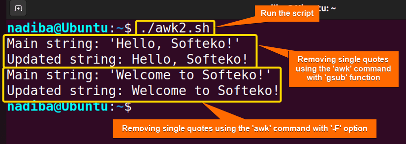 Output of removing single quotes using the 'awk' command in bash