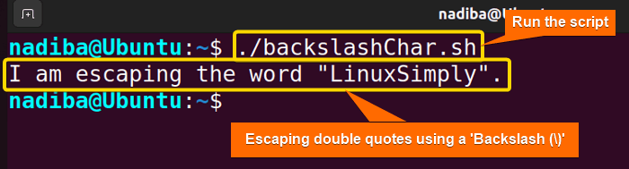 Output of escaping double quotes using a backslash