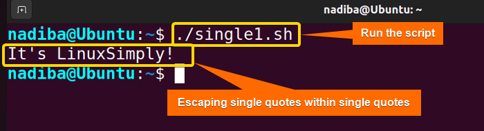 Output of escaping single quotes within single quotes