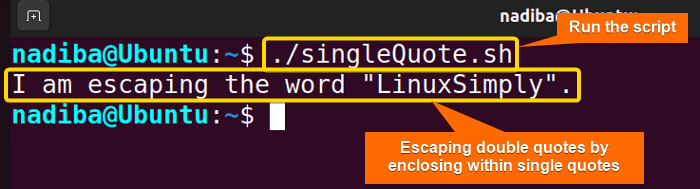 Output of escaping double quotes by enclosing within single quotes