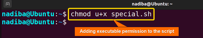 Adding executable permission to the bash script