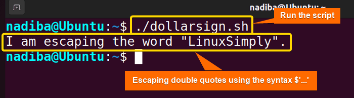 Output of escaping double quotes using the syntax $'...'