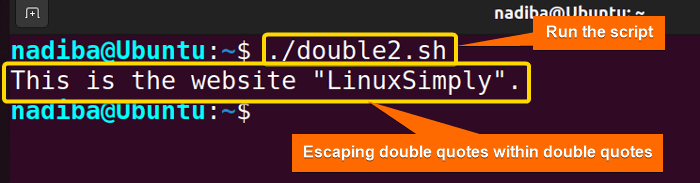 Output of escaping double quotes within double quotes