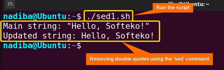 Output of removing double quotes using the 'sed' command