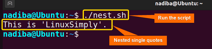 Output of nested single quotes in Bash