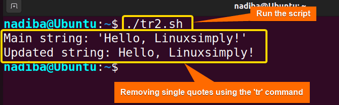 Output of removing single quotes using the 'tr' command in bash