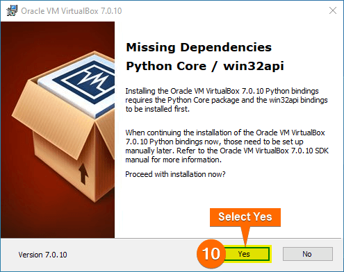 Click “Yes” on the Missing Dependencies window