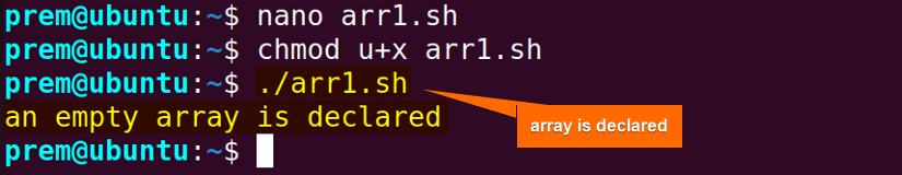 indexed array declare in Bash with create initialize.