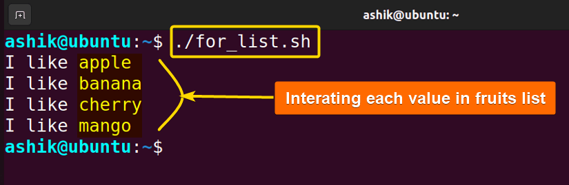Executing for_list.sh script