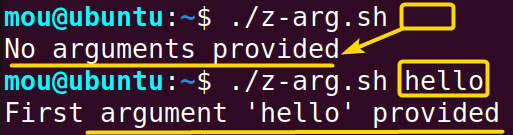 Checking if input arguments exist in bash using z option