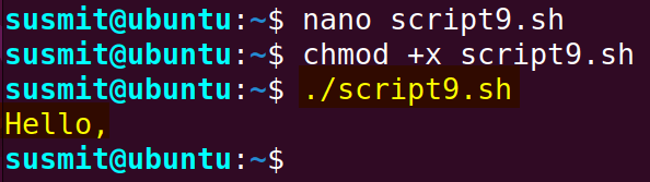 Here this Bash script has removed 'world' from the main string utilizing the sed command and printed the new string Hello on the command line.