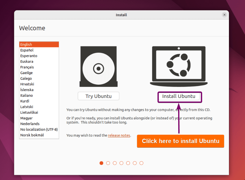 Selecting install Ubuntu