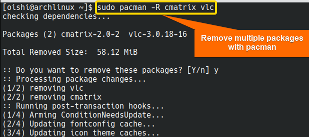Remove multiple packages with pacman