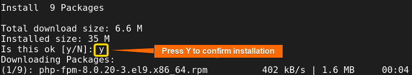 press Y to confirm installation