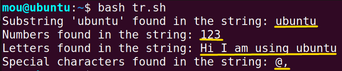 checking string contents using tr command in bash