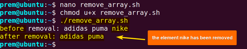 removing bash array element 