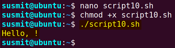 The Bash script has removed 'world' from the main string utilizing the awk command and printed the new string on the terminal.